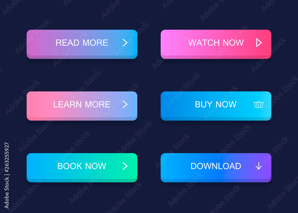 Set of modern material style buttons. Different gradient colors. Modern vector illustration flat style Set of modern material style buttons. Different gradient colors. Modern vector illustration flat style
