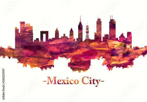 Mexico City Mexico skyline in red