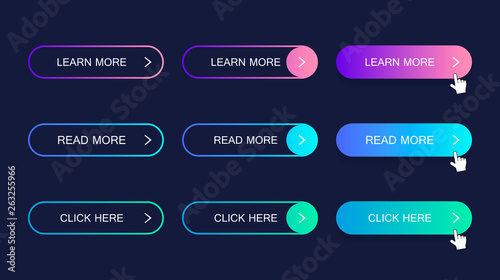 Set of modern material style buttons. Different gradient colors. Modern vector illustration flat style