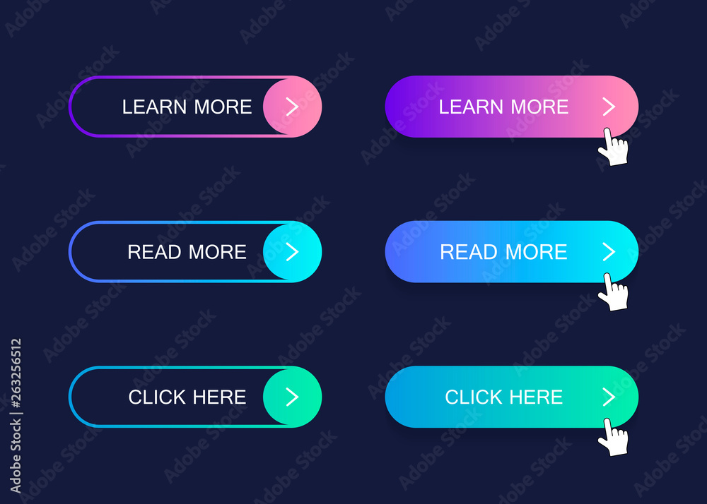 Set of modern material style buttons. Different gradient colors. Modern vector illustration flat style Set of modern material style buttons. Different gradient colors. Modern vector illustration flat style