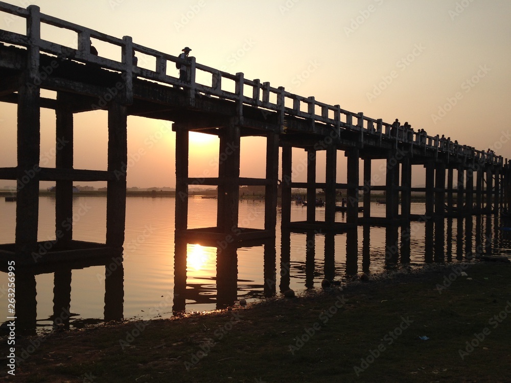 U Bein Bridge near Amarapura, Myanmar at Sunset