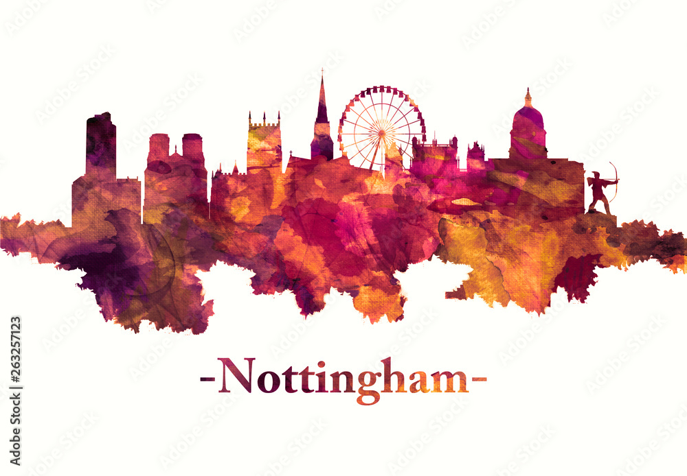 Obraz premium Nottingham England skyline in red