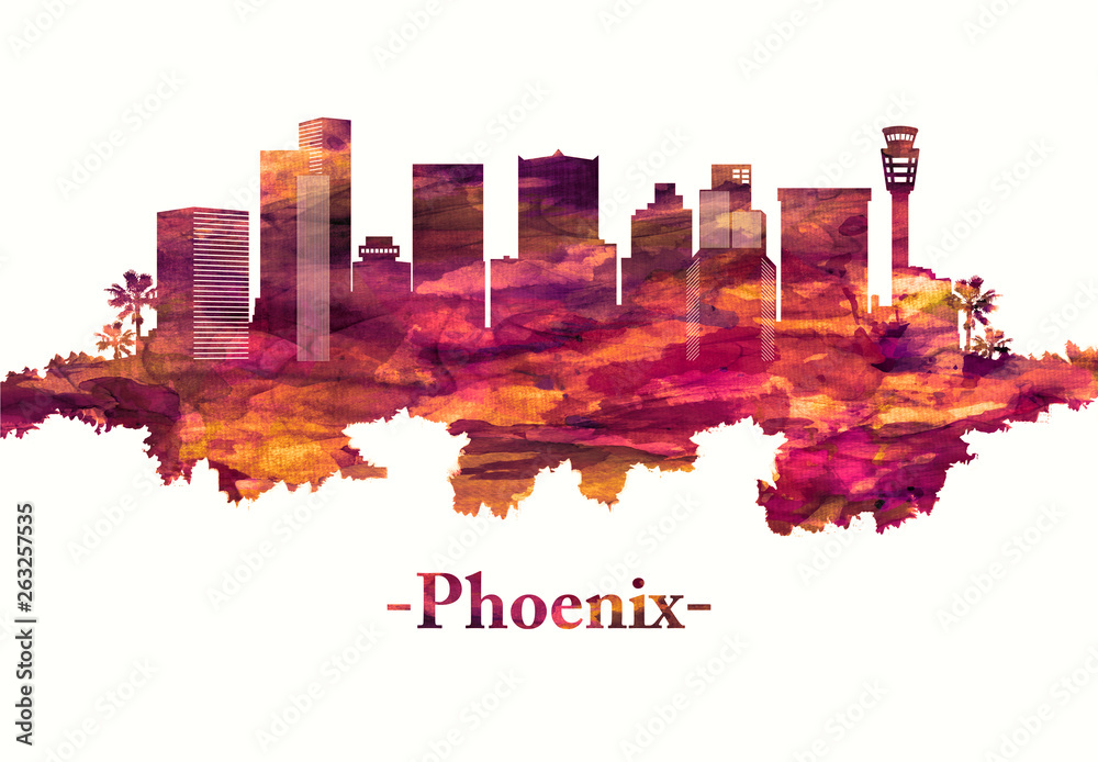 Phoenix Arizona skyline in red Stock Illustration | Adobe Stock