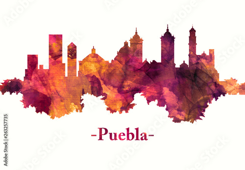 Puebla Mexico skyline in red photo