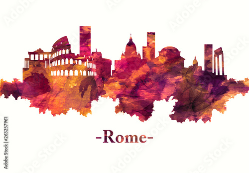 Rome Italy skyline in red