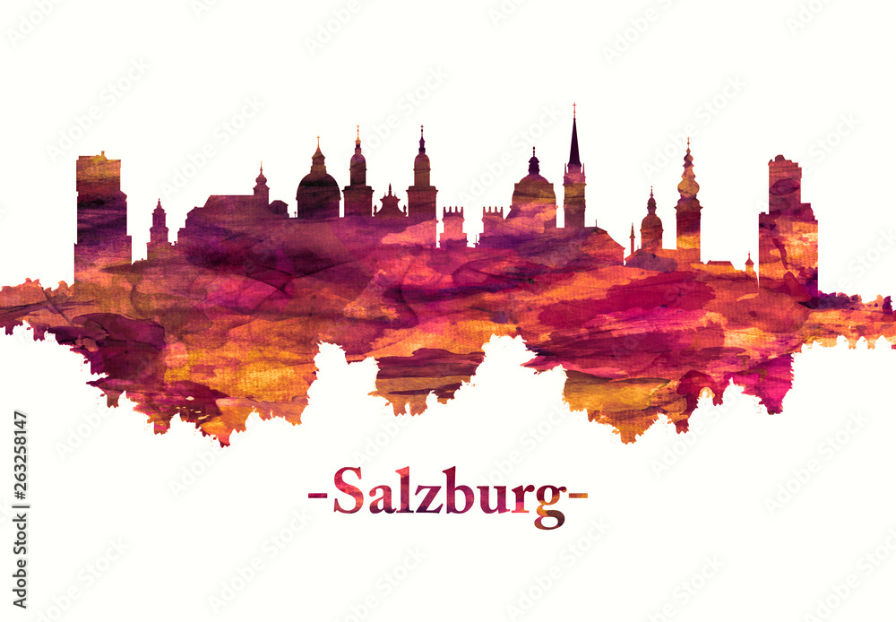 Obraz premium Salzburg Austria panoramę na czerwono