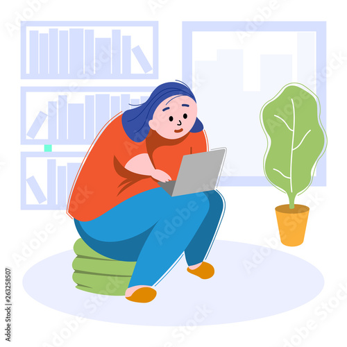 Funny woman working on the computer at home