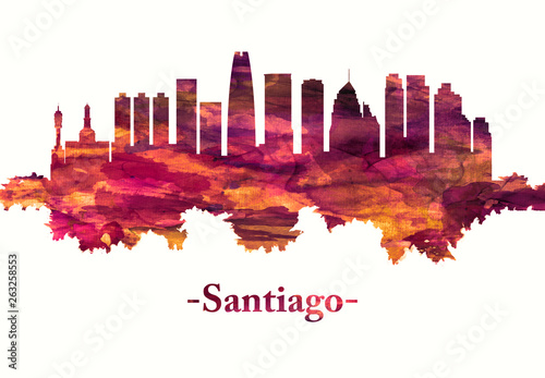 Santiago Chile skyline in red