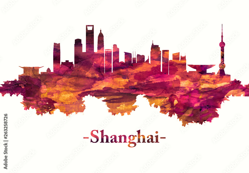 Obraz premium Shanghai China skyline in red
