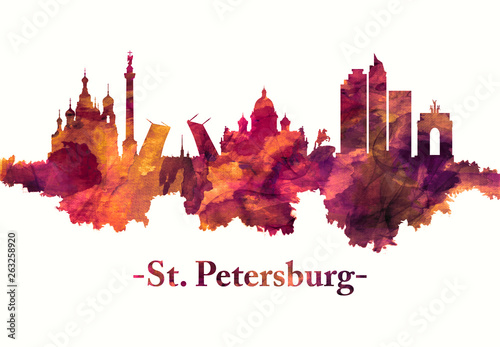 St. Petersburg Russian skyline in red photo