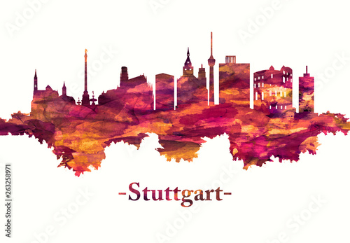 Stuttgart Germany skyline in red
