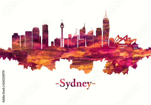 Sydney Australia skyline in red