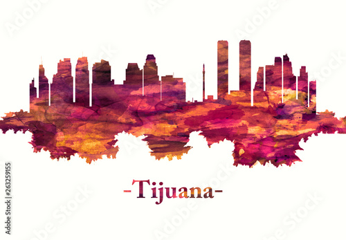 Tijuana Mexico skyline in red