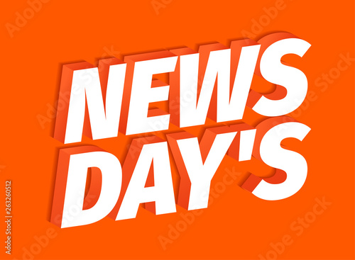 News days headline word on red background. 3d letters. Fresh news of the day. Advertising promotion headline title. Vector color Illustration clipart.