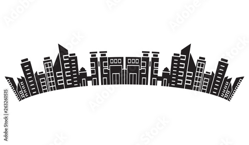 city skyline, silhouette collection of building curve shape on white background