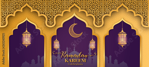 Ramadan Kareem or Eid mubarak greeting card islamic vector design 