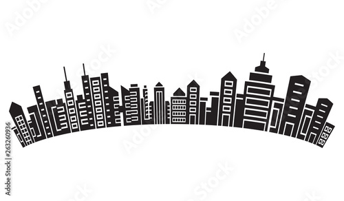 city skyline  silhouette collection of building curve shape on white background