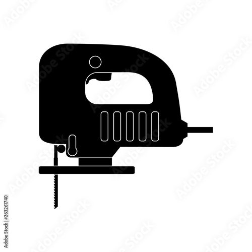 Black and white electric fretsaw icon isolated on white background