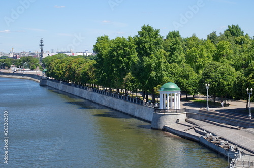Moscow, Russia - June 15, 2018: Summer view of Pushkinskaya embankment