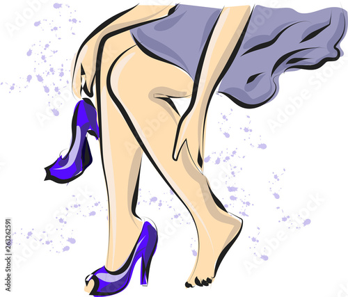 Cute hand drawn legs in court shoes. Fashion accessories. Sketch