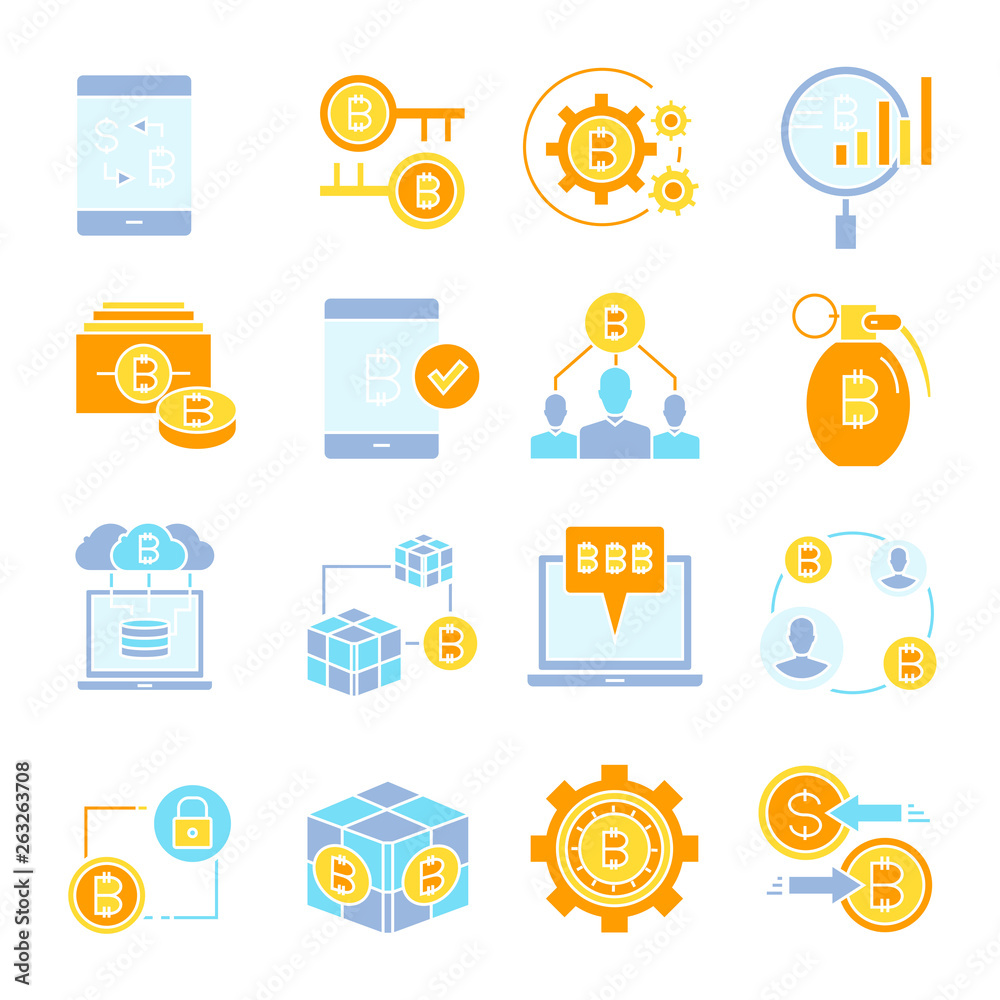 bitcoin and cryptocurrency technology concept icons set bitcoin and cryptocurrency technology concept icons set