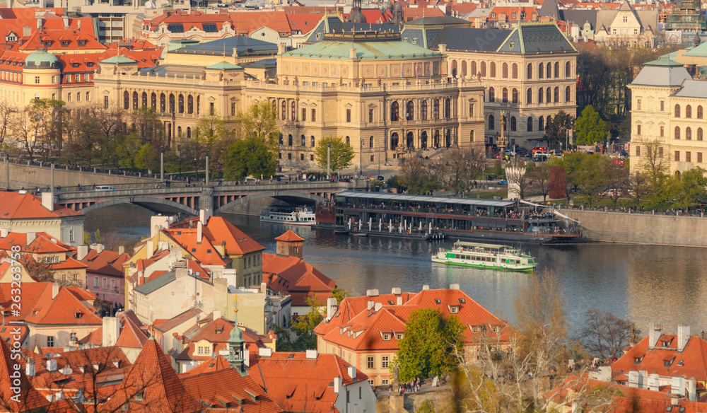 Rudolfinum Theater - Beautiful sunset light over Prague old town from Petrin hill