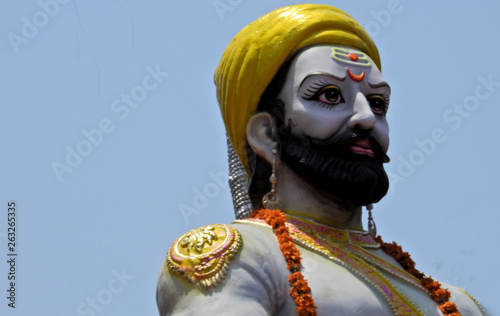 Closeup view of Hindu maharastrian  or maratha King Shivaji  idol in a temple