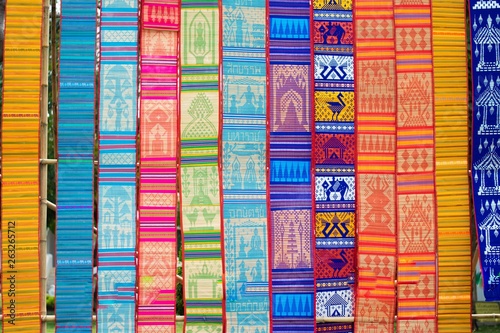 buatiful thai fabric in thai festival background