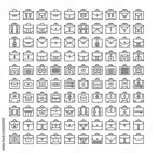 business bag and briefcase icons, line design