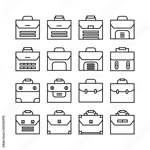 brief case and business bag line icons
