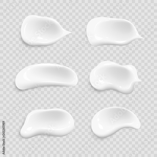 White cream strokes. Template for design in the field of beauty or rejuvenation. Set of vector objects. All elements are isolated.EPS 10.