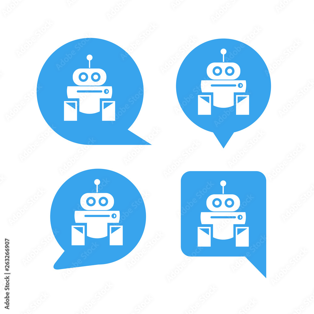 chat bot, robot in speech bubble set chat bot, robot in speech bubble set