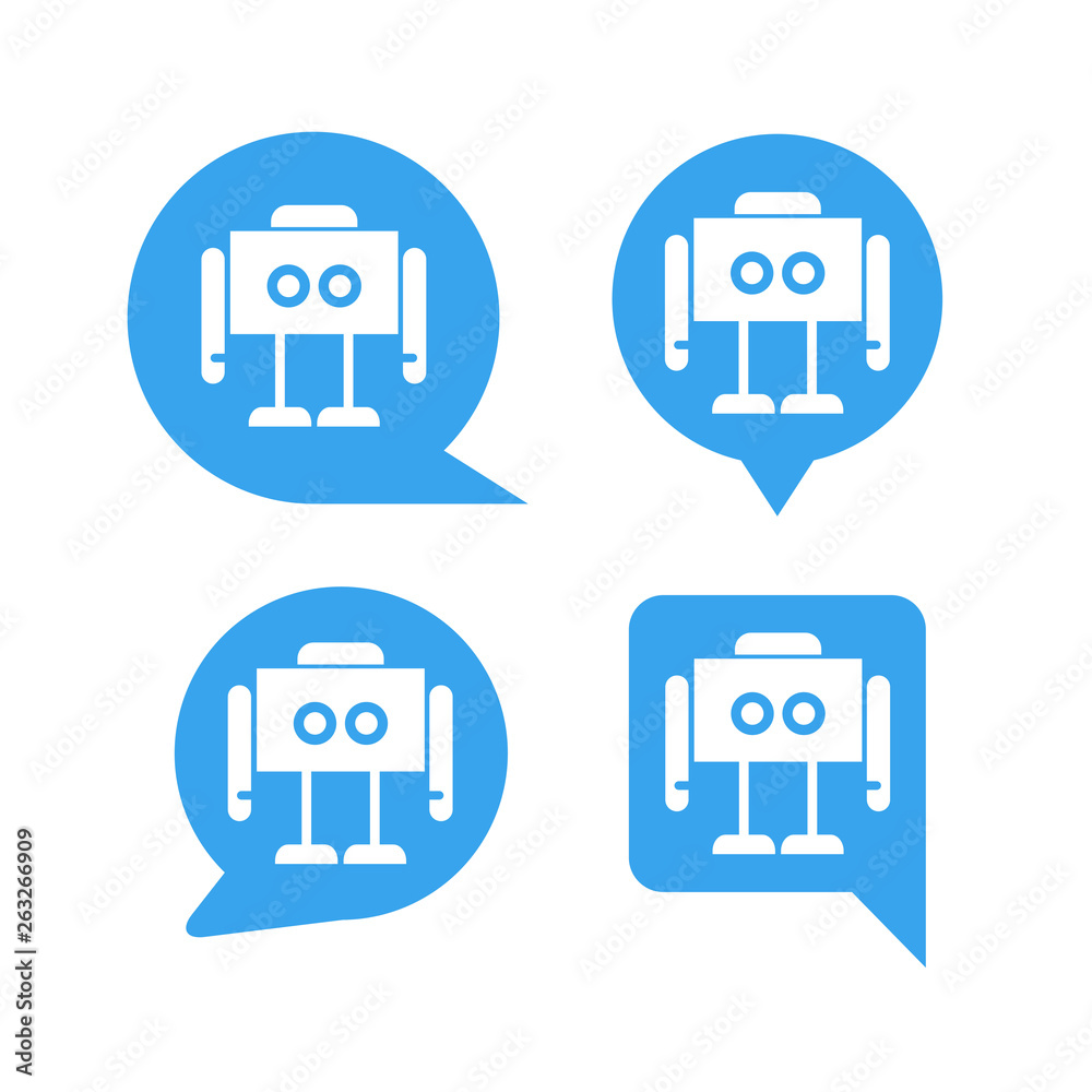 chat bot, robot in speech bubble set chat bot, robot in speech bubble set