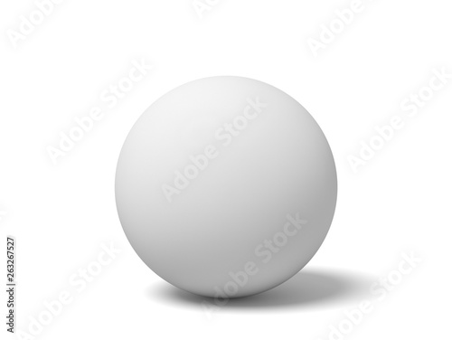3d close-up rendering of white ping pong ball on white background.