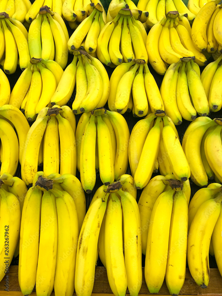 Bananas on display at a market.