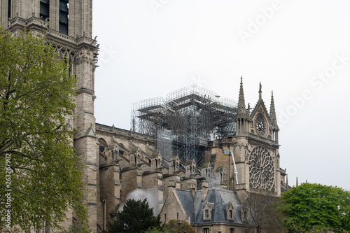 Paris, France - April 16th 2019: Notre Dame Cathedral the morning after the fire 