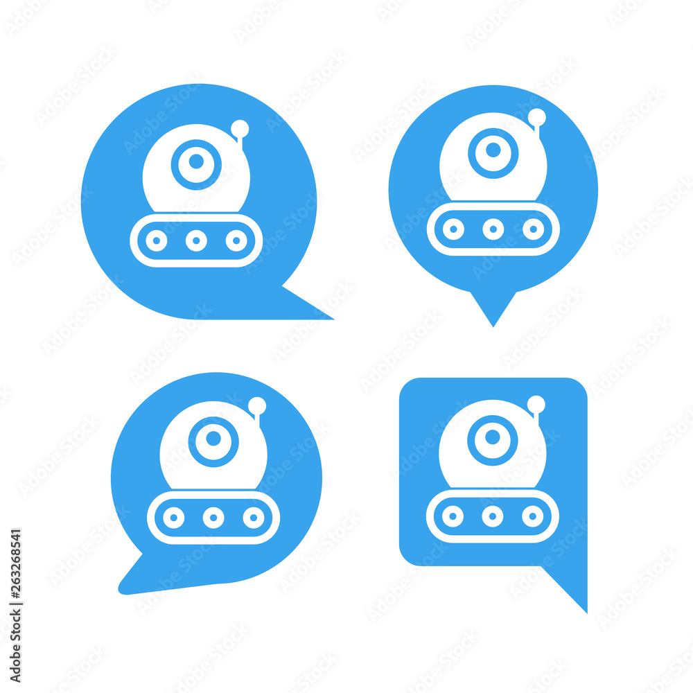 robot in blue speech bubble icons, chat bot robot in blue speech bubble icons, chat bot
