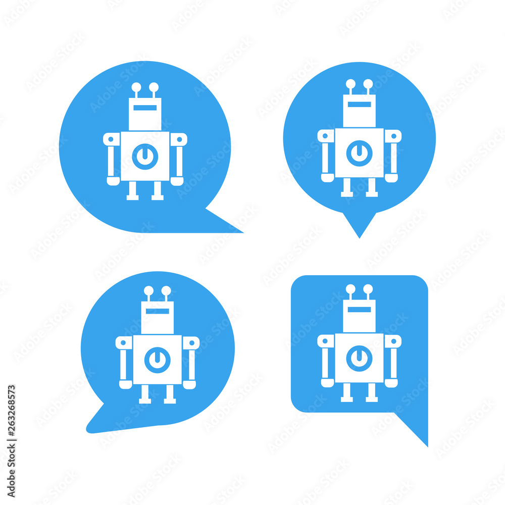 robot in blue speech bubble icons, chat bot robot in blue speech bubble icons, chat bot