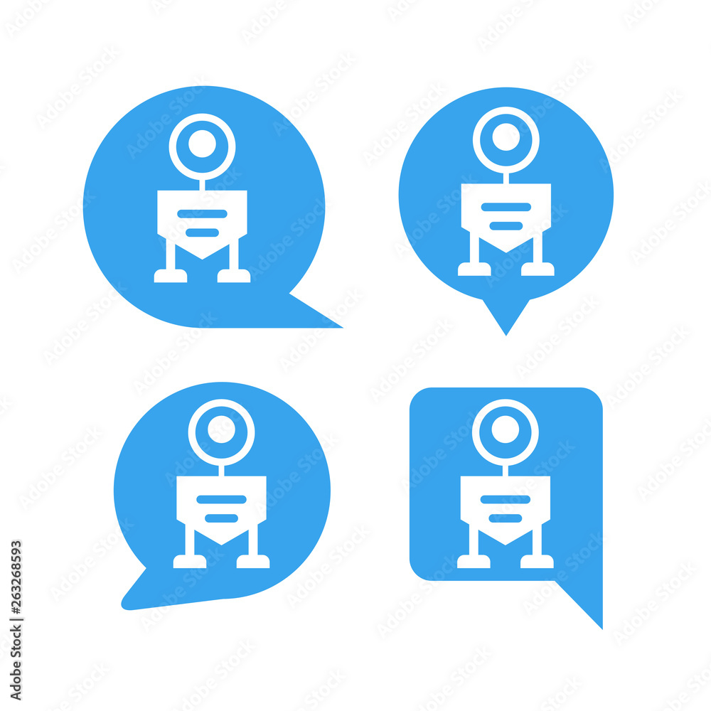 robot in blue speech bubble icons, chat bot robot in blue speech bubble icons, chat bot