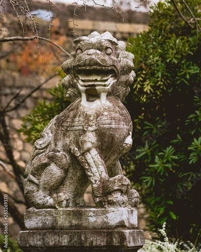 Stone Lion Guard Statue at Osaka Castle