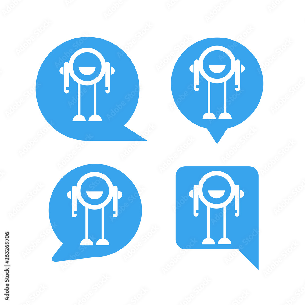 robot in blue speech bubble icons, chat bot robot in blue speech bubble icons, chat bot