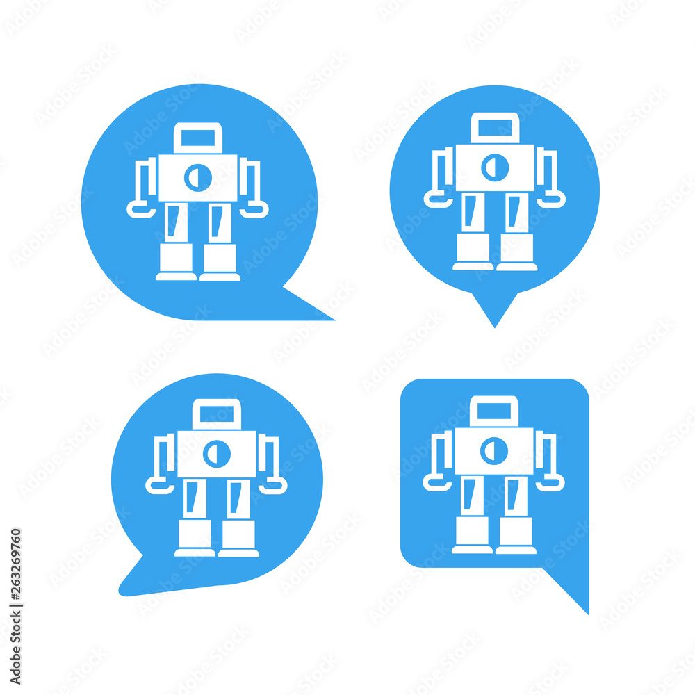 robot in blue speech bubble icons, chat bot robot in blue speech bubble icons, chat bot