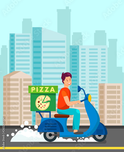 Courier Delivering Dinner to Customer Illustration