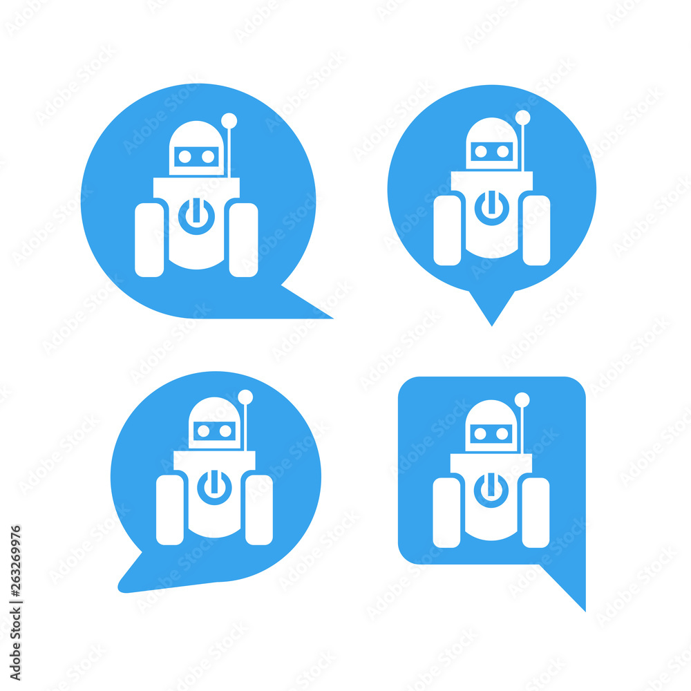 robot in blue speech bubble icons, chat bot robot in blue speech bubble icons, chat bot