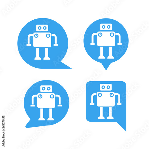 robot in blue speech bubble icons, chat bot