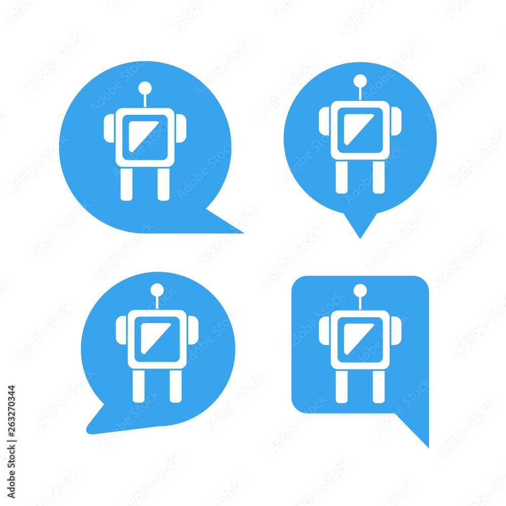 robot in blue speech bubble icons, chat bot robot in blue speech bubble icons, chat bot