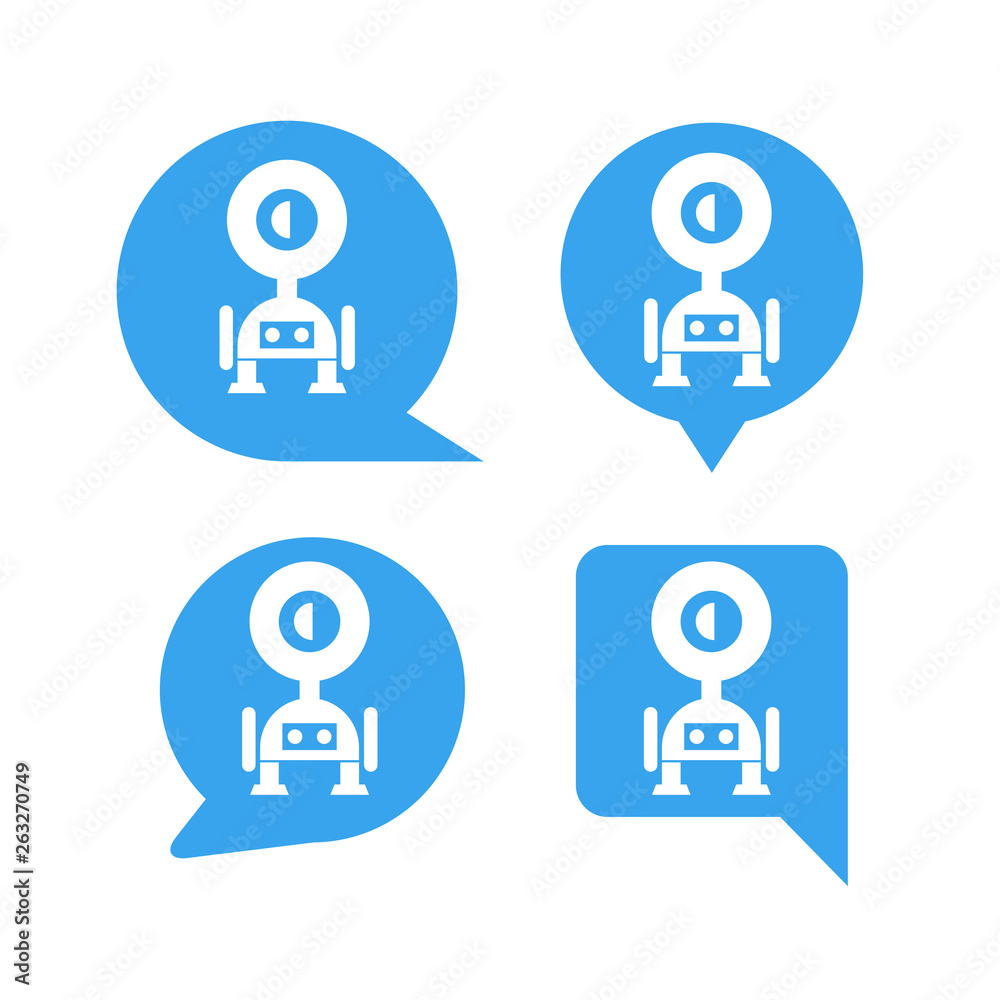 robot in blue speech bubble icons, chat bot robot in blue speech bubble icons, chat bot