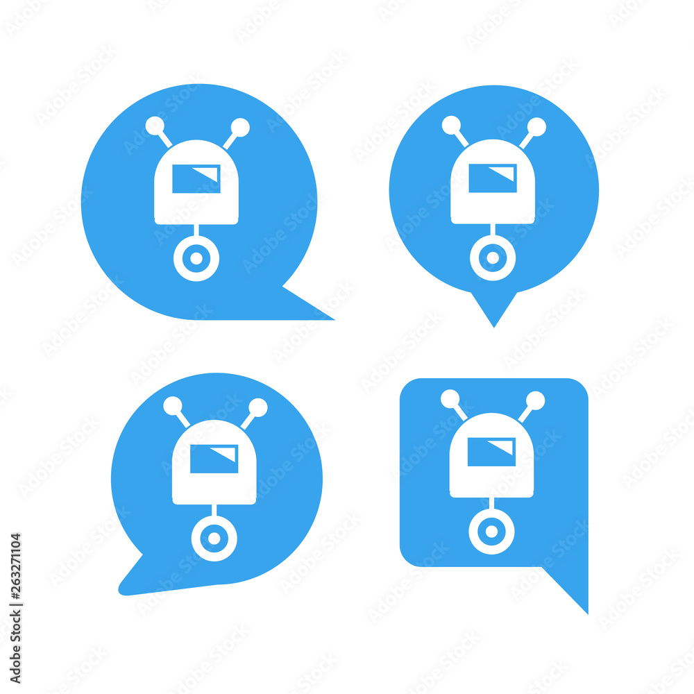 robot in blue speech bubble icons, chat bot