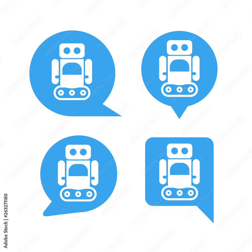 robot in blue speech bubble icons, chat bot robot in blue speech bubble icons, chat bot