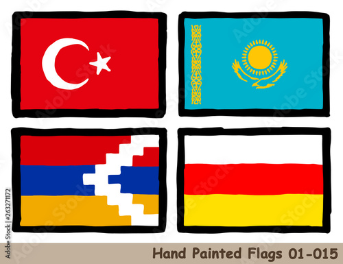 手描きの旗アイコン トルコの国旗 カザフスタンの国旗 アルツァフ共和国の国旗 南オセチアの国旗 Flag Of The Turkey Kazakhstan Republic Of Artsakh South Ossetia Hand Drawn Isolated Vector Icon Stock Vector Adobe Stock